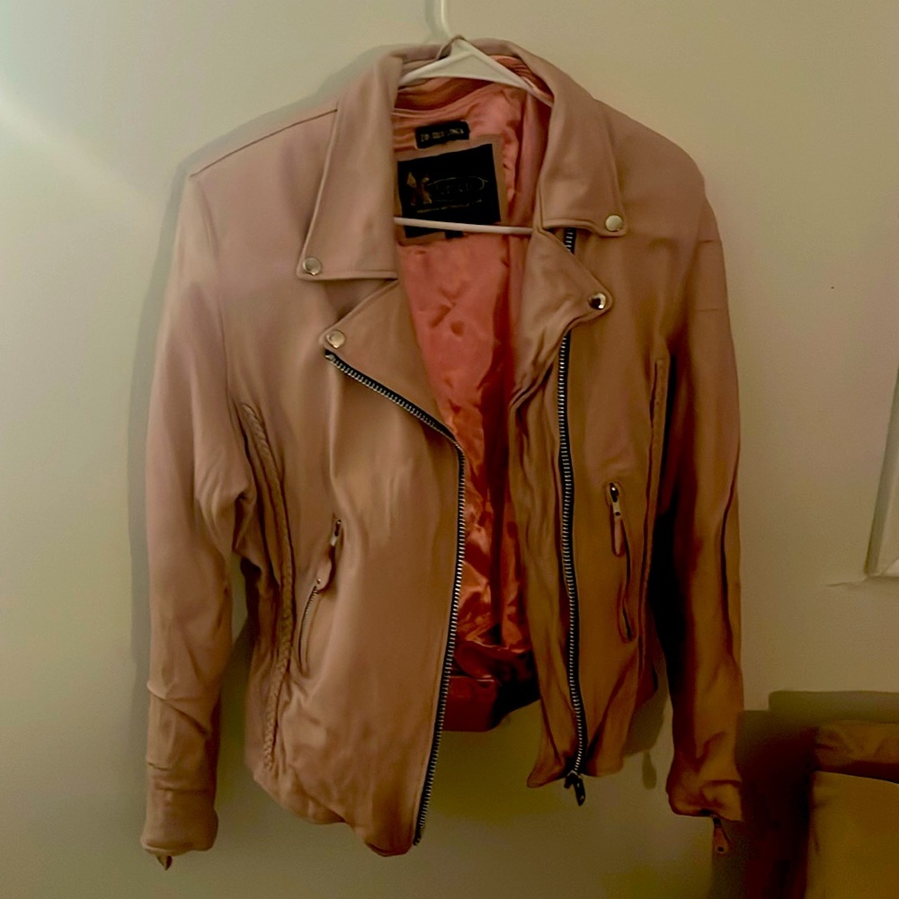 Pink leather motorcycle jacket certified riding gear